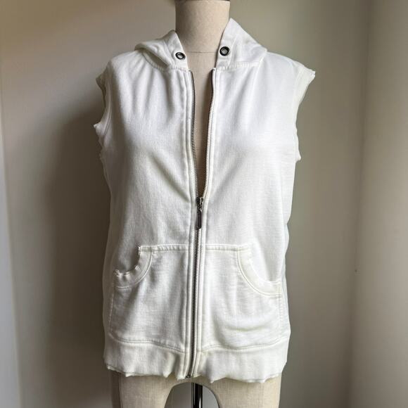 Norma Kamali White Sleeveless Zip Hoodie Vest Size L - Picture 3 of 6